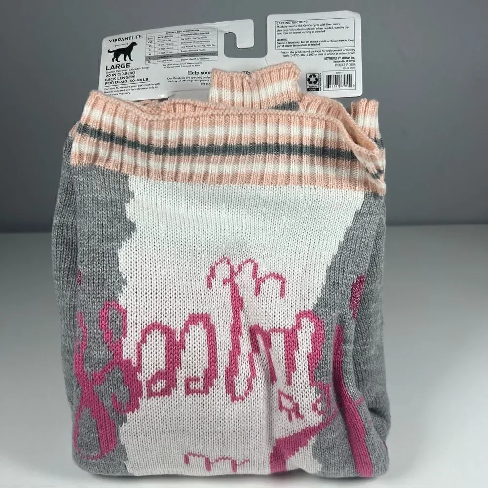 NEW Dog Princess Llama Grey & Pink Knit Sweater. Size Large